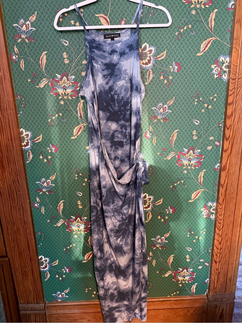 Derek Heart Blue Gray Tie-Dye Wrap Dress